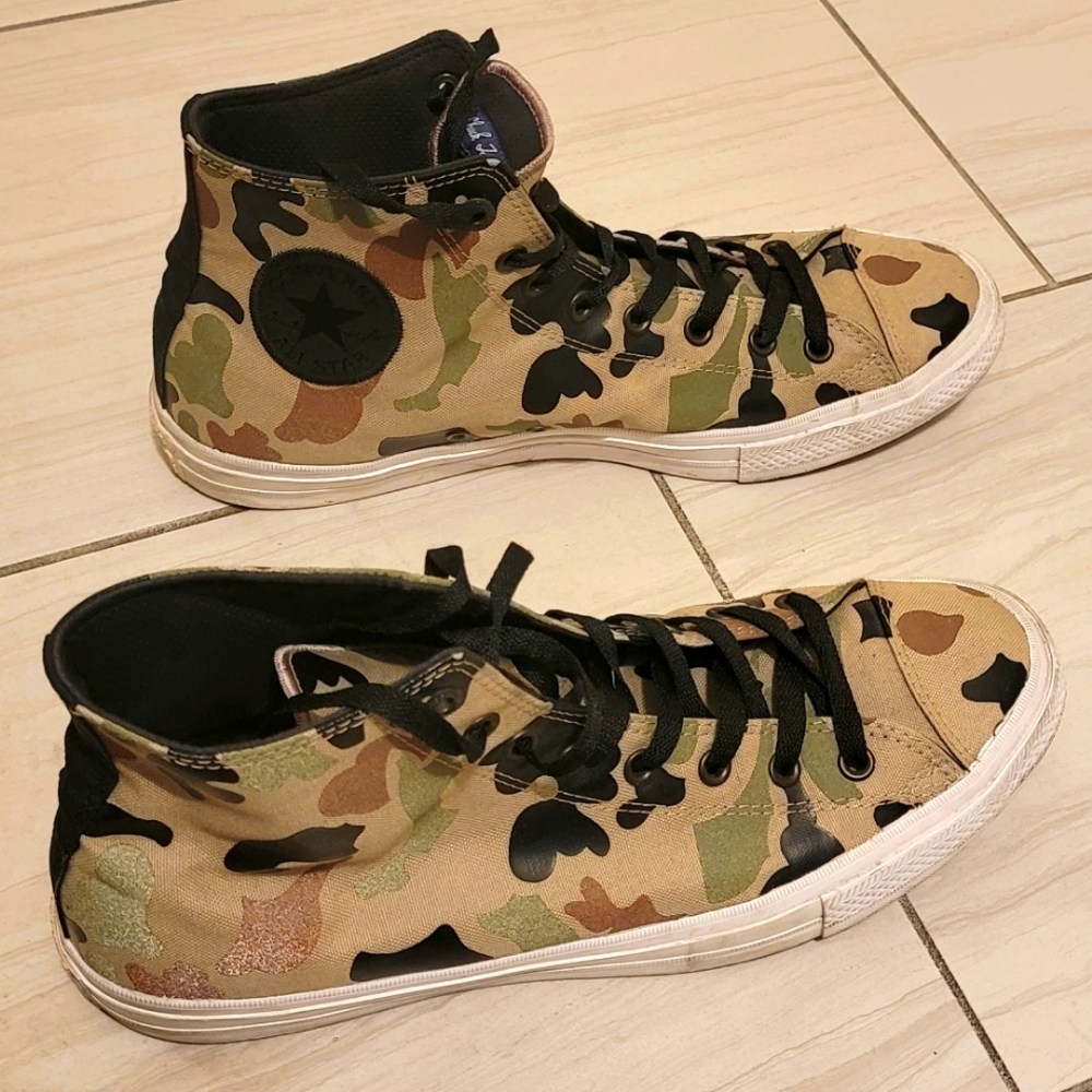 Converse Chucks, size 12, tan, green and black